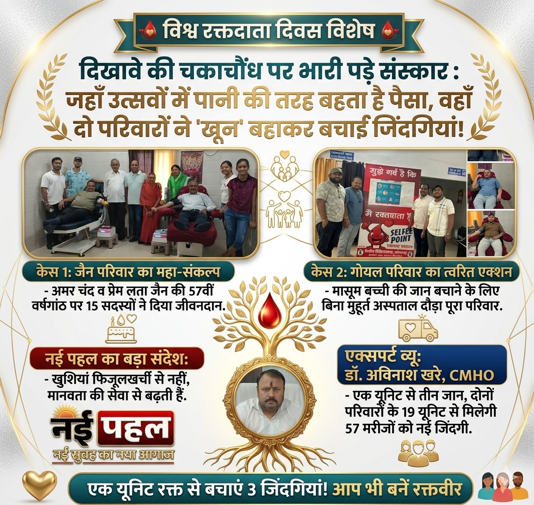 दिखावे की चकाचौंध पर भारी पड़े संस्कार : जहाँ उत्सवों में पानी की तरह बहता है पैसा, वहाँ दो परिवारों ने ‘खून’ बहाकर बचाईं जिंदगियां !