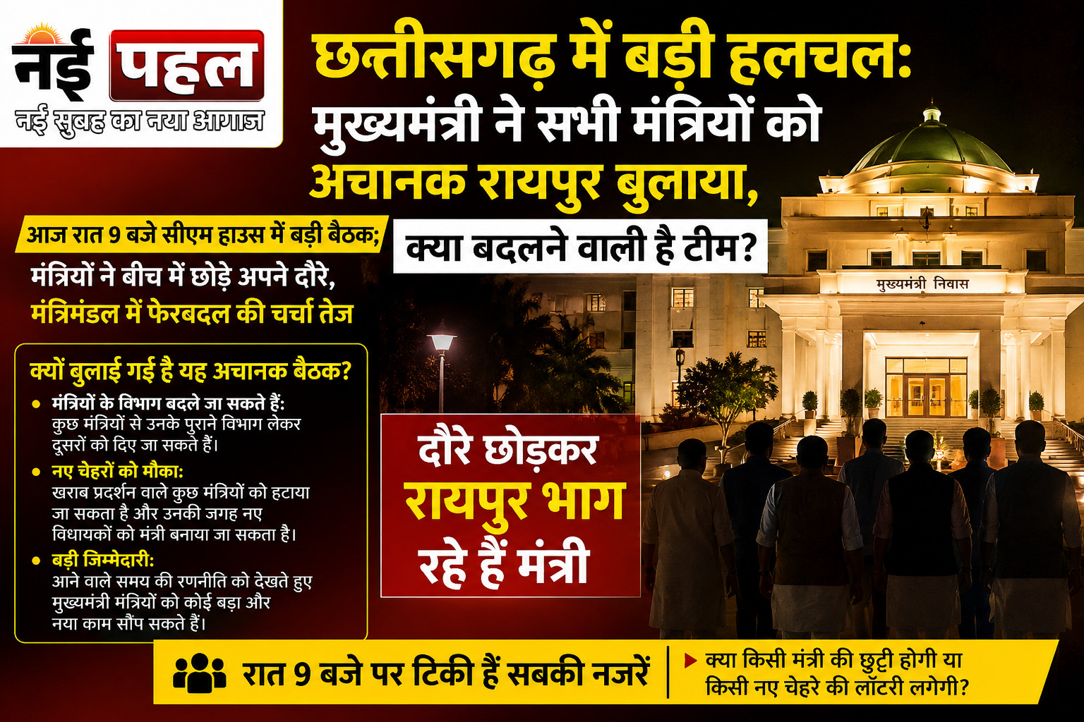 छत्तीसगढ़ में बड़ी हलचल : मुख्यमंत्री ने सभी मंत्रियों को अचानक रायपुर बुलाया, बड़ा सवाल क्या बदलने वाली है साय सरकार की टीम ?