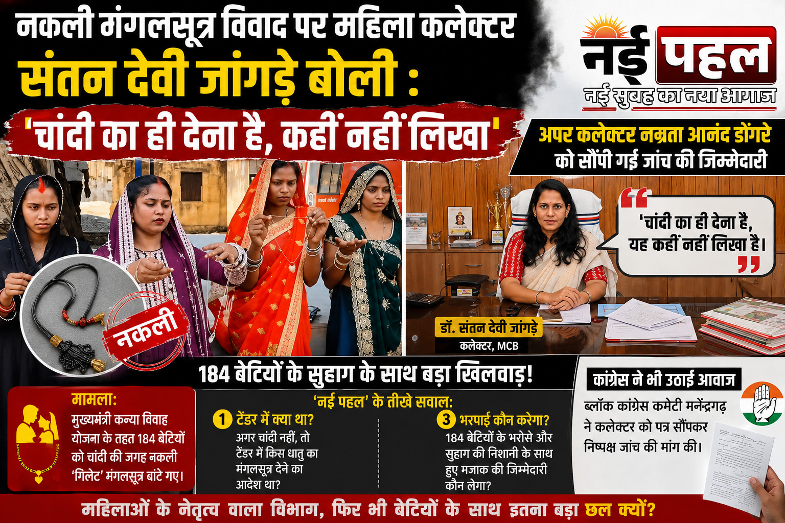 बिग ब्रेकिंग : नकली मंगलसूत्र विवाद पर महिला कलेक्टर ने कहा, मंगलसूत्र चांदी का ही देना है ऐसा कहीं नहीं लिखा है !